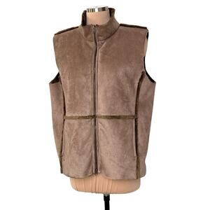 Andrea Jovine Faux Suede Vest Womens Large Brown Furry Lining Full Zip Outerwear